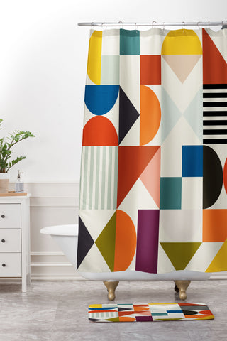 Ana Rut Bre Fine Art mid century retro shapes Shower Curtain And Mat