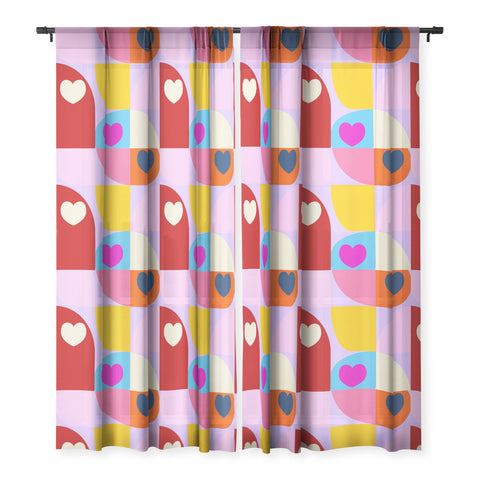 Ana Rut Bre Fine Art Vday hearts mid century modern Sheer Window Curtain
