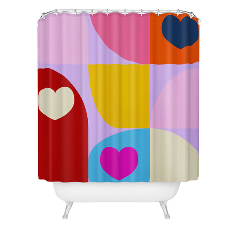 Ana Rut Bre Fine Art Vday hearts mid century modern Shower Curtain