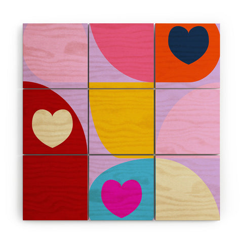Ana Rut Bre Fine Art Vday hearts mid century modern Wood Wall Mural