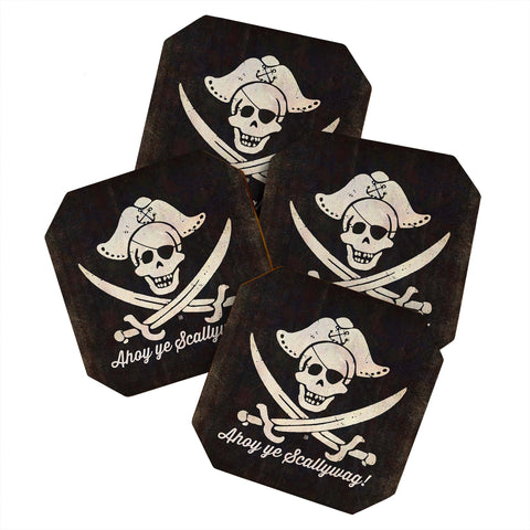 Anderson Design Group Ahoy Ye Scallywag Pirate Flag Coaster Set