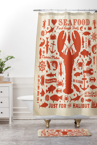 Anderson Design Group Lobster Pattern Shower Curtain And Mat