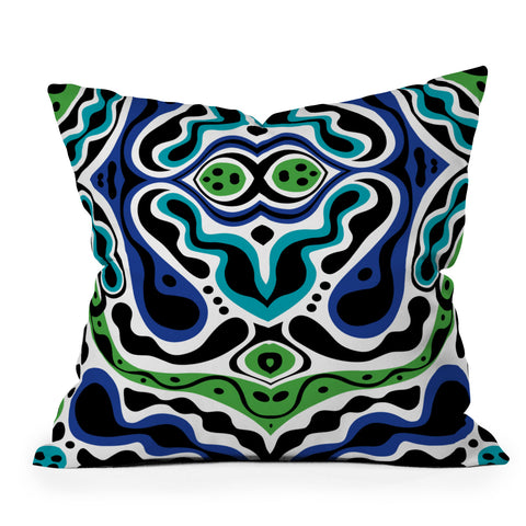 Andi Bird Beat Goes On Blue Outdoor Throw Pillow