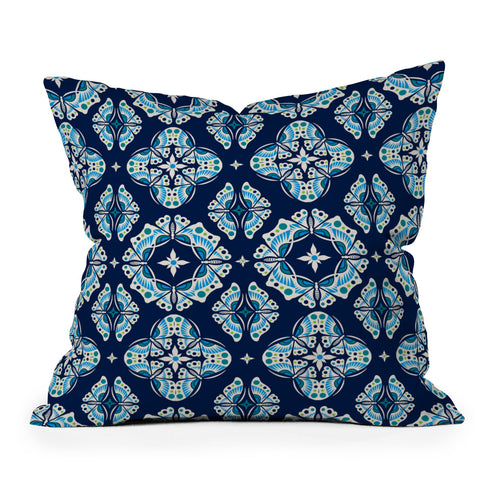 Andi Bird Butterfly Ornamental Blue Outdoor Throw Pillow