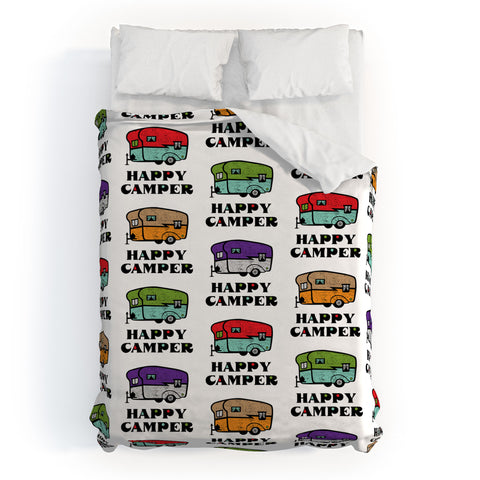 Andi Bird Happy Camper White Duvet Cover