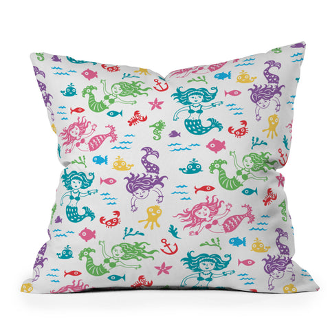 Andi Bird Merry Mermaids Outdoor Throw Pillow