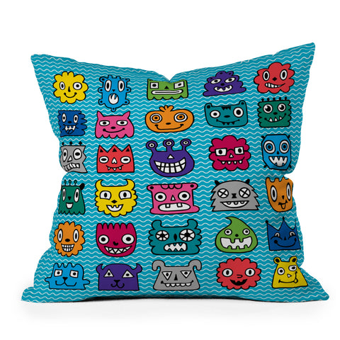 Andi Bird Monster Mash Blue Outdoor Throw Pillow