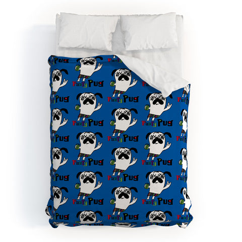 Andi Bird Party Pug Blue Duvet Cover