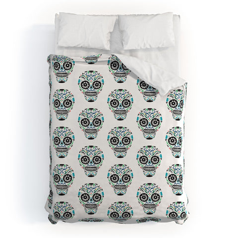 Andi Bird Sugar Skull Blue Duvet Cover