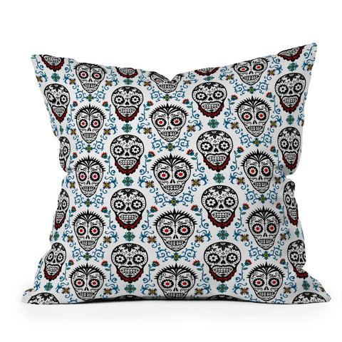 Andi Bird Sugar Skull Voodoo Outdoor Throw Pillow
