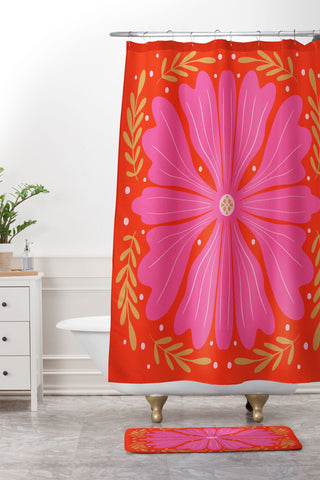 Angela Minca Abstract big flower Shower Curtain And Mat
