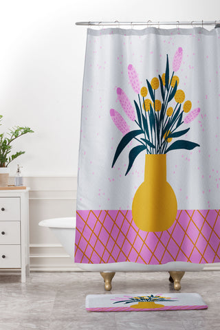 Angela Minca Abstract floral vase Shower Curtain And Mat