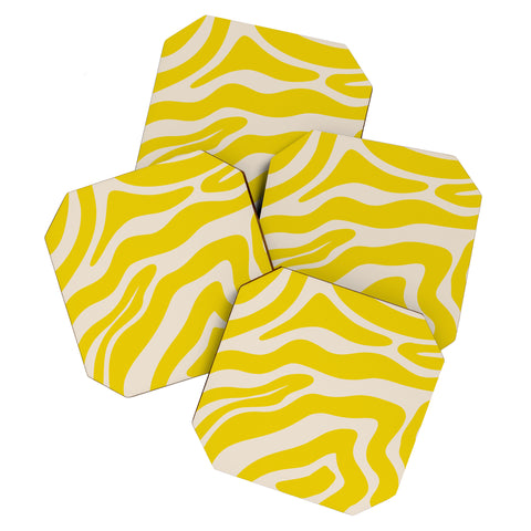 Angela Minca Abstract lines yellow Coaster Set