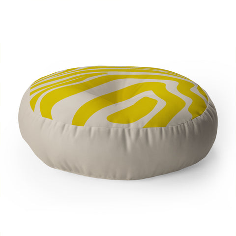 Angela Minca Abstract lines yellow Floor Pillow Round