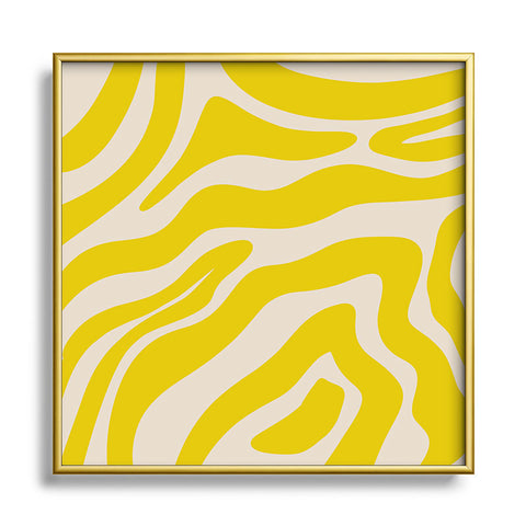 Angela Minca Abstract lines yellow Square Metal Framed Art Print