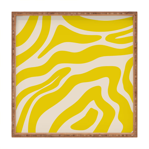 Angela Minca Abstract lines yellow Square Tray