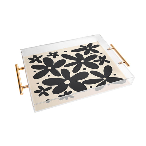 Angela Minca Abstract monochrome daisies Acrylic Tray