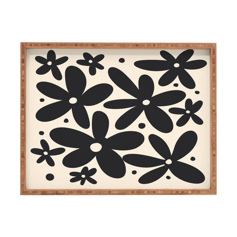 Angela Minca Abstract monochrome daisies Rectangular Tray