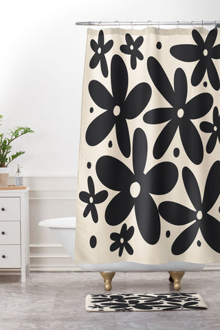 Angela Minca Abstract monochrome daisies Shower Curtain And Mat