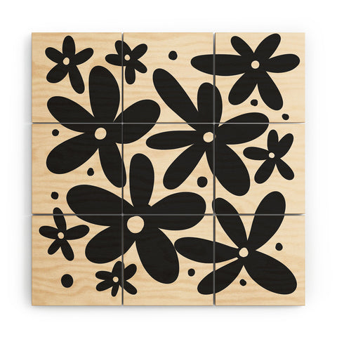 Angela Minca Abstract monochrome daisies Wood Wall Mural