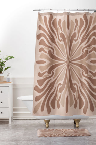 Angela Minca Abstract petals mocha mousse Shower Curtain And Mat
