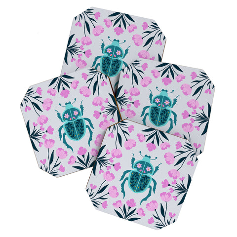 Angela Minca Beetle and flowers Coaster Set