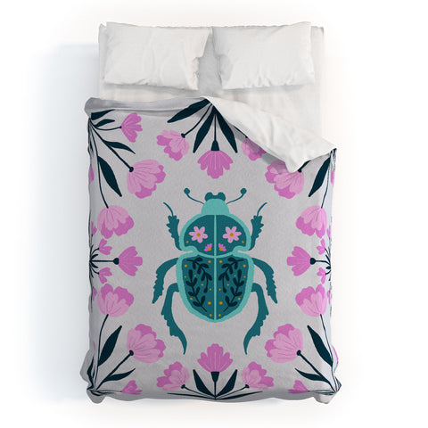 Angela Minca Beetle and flowers Duvet Cover