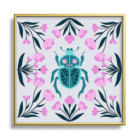 Angela Minca Beetle and flowers Square Metal Framed Art Print