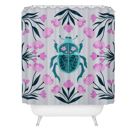 Angela Minca Beetle and flowers Shower Curtain
