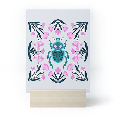 Angela Minca Beetle and flowers Mini Art Print