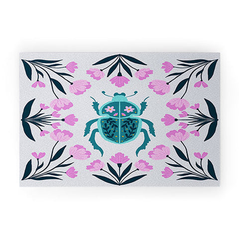 Angela Minca Beetle and flowers Welcome Mat