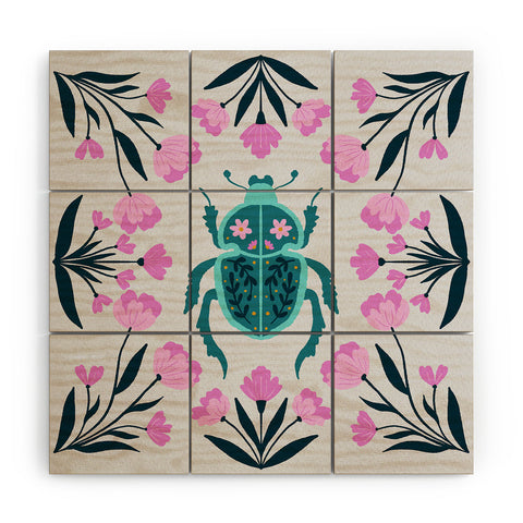 Angela Minca Beetle and flowers Wood Wall Mural