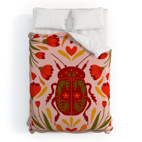 Angela Minca Beetle with flowers Duvet Cover
