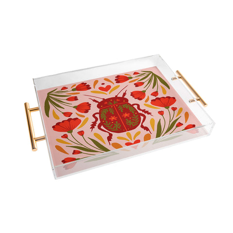 Angela Minca Beetle with flowers Acrylic Tray