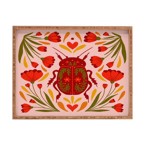 Angela Minca Beetle with flowers Rectangular Tray