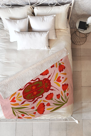 Angela Minca Beetle with flowers Fleece Throw Blanket