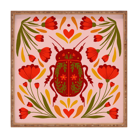 Angela Minca Beetle with flowers Square Tray