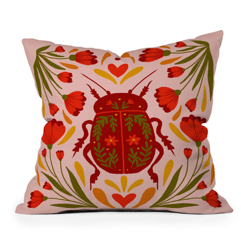 Angela Minca Beetle with flowers Outdoor Throw Pillow