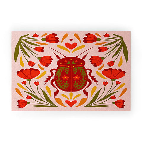 Angela Minca Beetle with flowers Welcome Mat