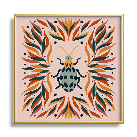 Angela Minca Bugs and leaves Square Metal Framed Art Print