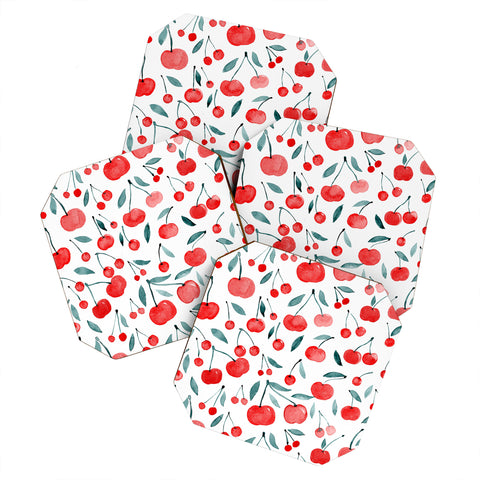 Angela Minca Cherries red and teal Coaster Set
