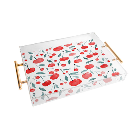 Angela Minca Cherries red and teal Acrylic Tray