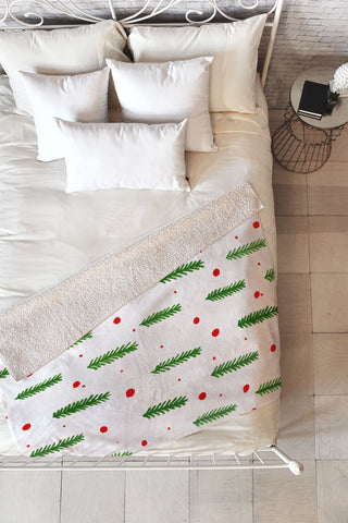Angela Minca Christmas branches and berries Fleece Throw Blanket