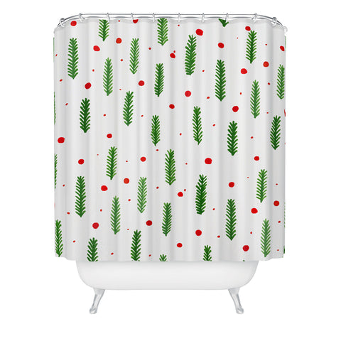 Angela Minca Christmas branches and berries Shower Curtain