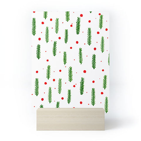 Angela Minca Christmas branches and berries Mini Art Print