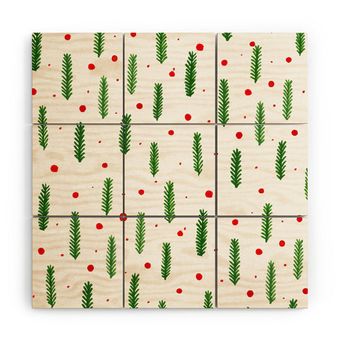 Angela Minca Christmas branches and berries Wood Wall Mural