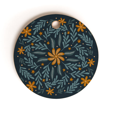 Angela Minca Circular flowers and branches Cutting Board Round