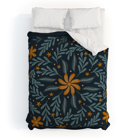 Angela Minca Circular flowers and branches Duvet Cover