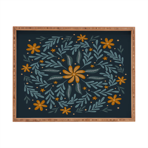 Angela Minca Circular flowers and branches Rectangular Tray