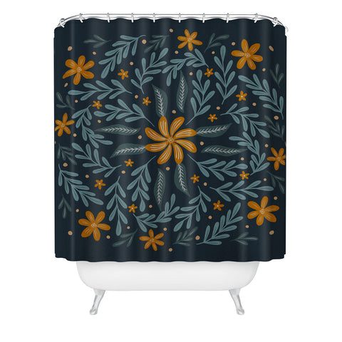 Angela Minca Circular flowers and branches Shower Curtain